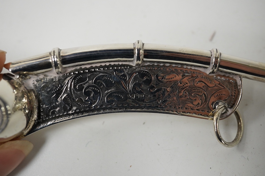 An Edwardian silver bosun's call, J. Hudson & Co, Birmingham, 1905, 12.8cm (repair). Condition - poor